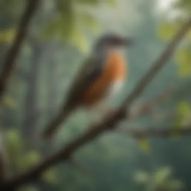 A serene outdoor setting with various bird species perched on branches