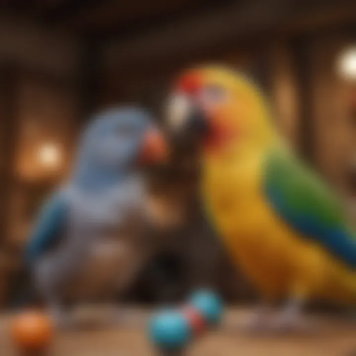 Birds interacting socially with toys