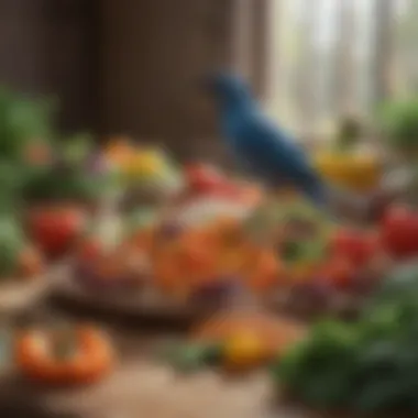 Fresh Ingredients for Bird Nutrition Colorful array of fresh vegetables for avian meals