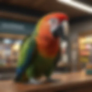 Different parrot species in a pet store