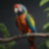 Vibrantly colored parrot perched on a branch