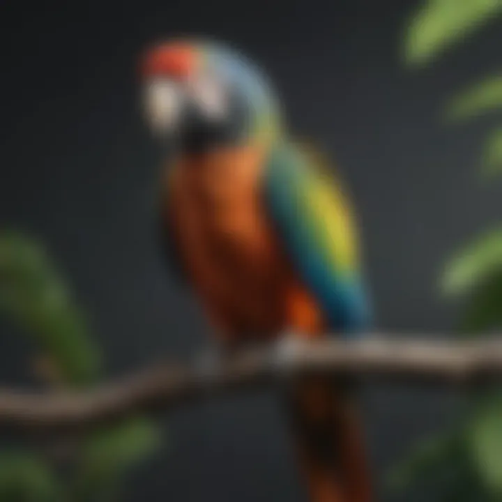 Vibrantly colored parrot perched on a branch