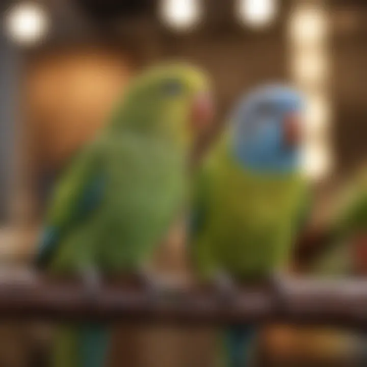 Selection of parakeet species in a pet shop