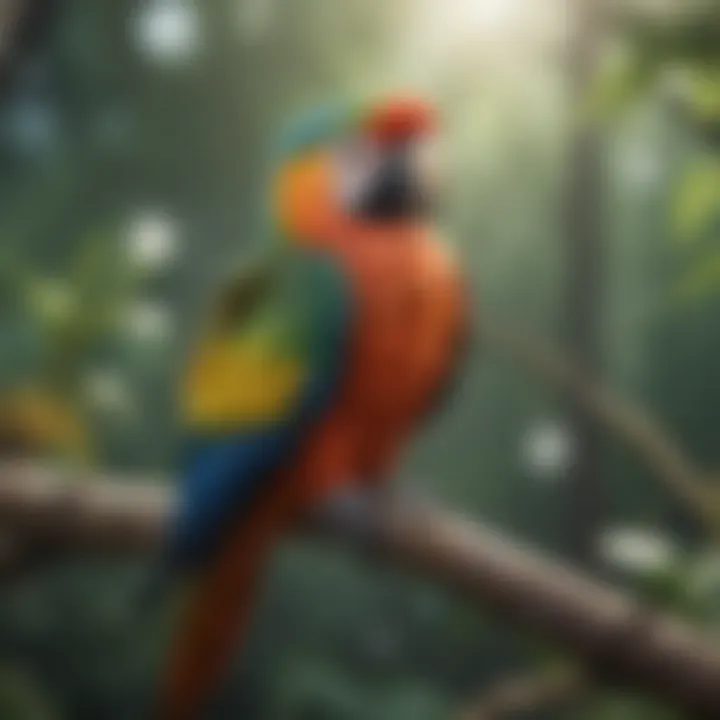 A vibrant parrot perched on a branch