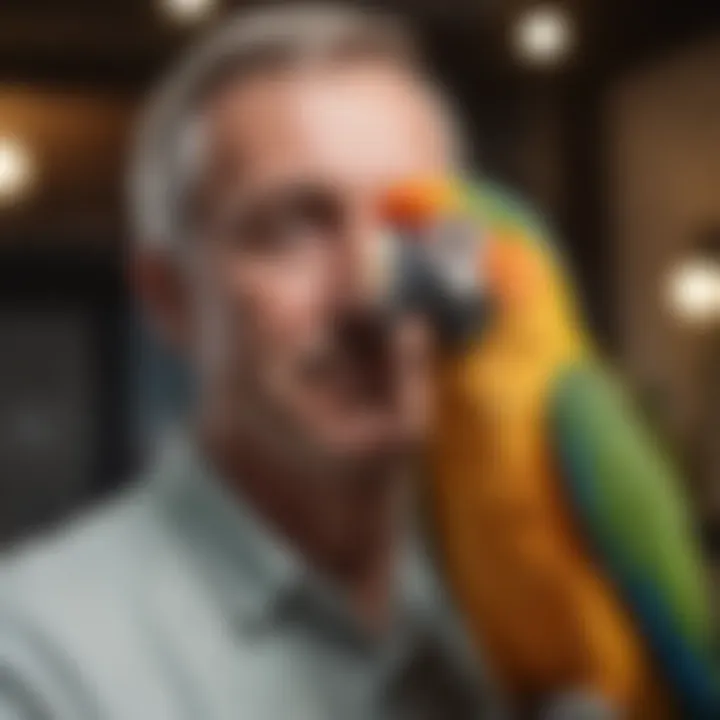 A joyful interaction between a parrot and its owner, highlighting companionship