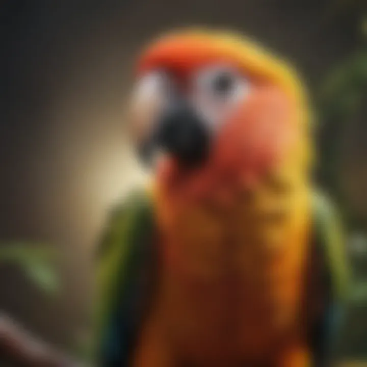 A vibrant parrot perched on a branch, showcasing its colorful feathers