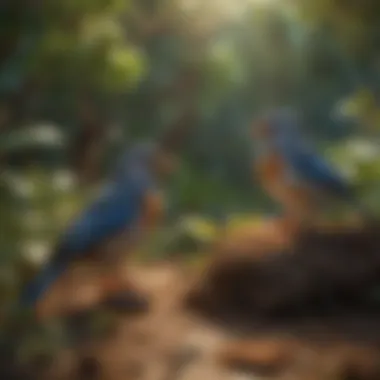 Cozy Habitat for Calm Interactions Birds interacting calmly in a cozy habitat filled with natural materials