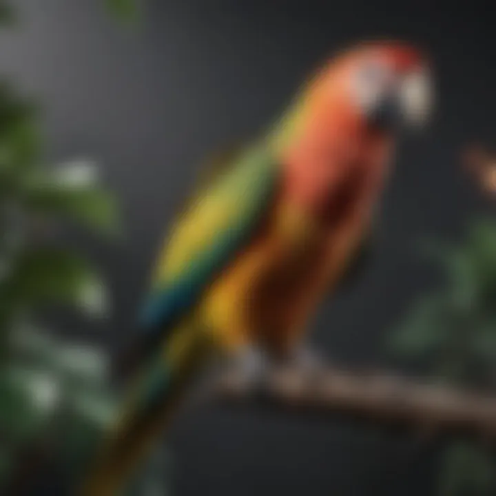 A colorful parrot perched alone on a branch