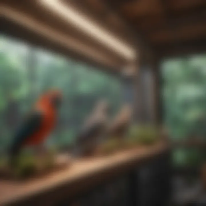 An indoor aviary designed for mental stimulation