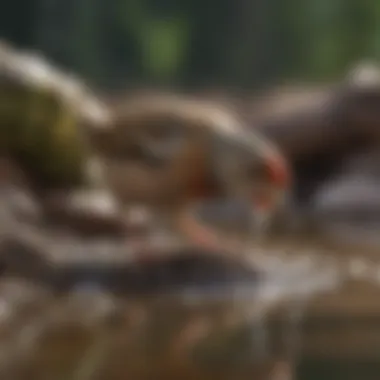 Finch at the Water Source Close-up of a finch drinking from a clean water source
