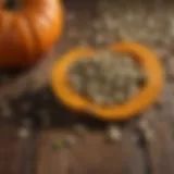 A vibrant assortment of pumpkin seeds scattered on a wooden surface