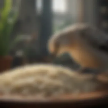 A bird enthusiast measuring rice for their pet