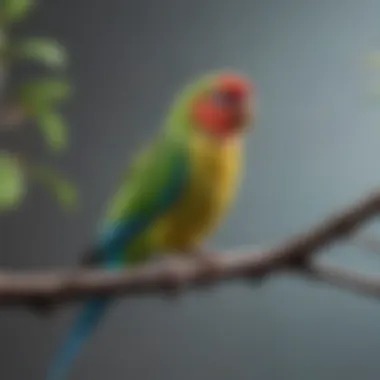 A close-up of a colorful parakeet perched on a branch