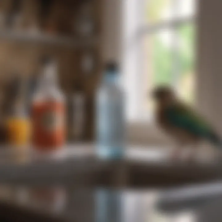 A person cleaning a bird water bottle in a kitchen sink