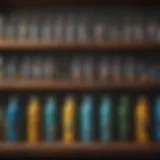 A variety of bird water bottles displayed on a shelf