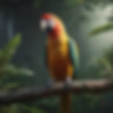 A Vibrant Parrot in Its Natural Environment Colorful parrot perched on a branch in a natural habitat