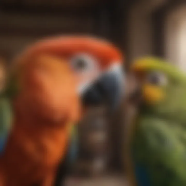 Close-up of a parrot interacting with its owner