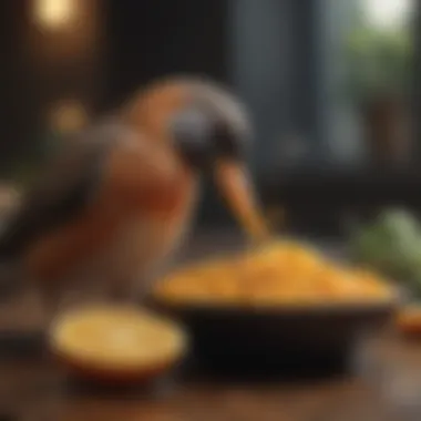 A close-up of a specific bird species enjoying its preferred food