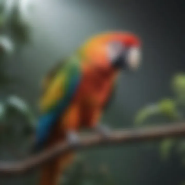 A colorful parrot perched on a branch, showcasing its vibrant feathers.