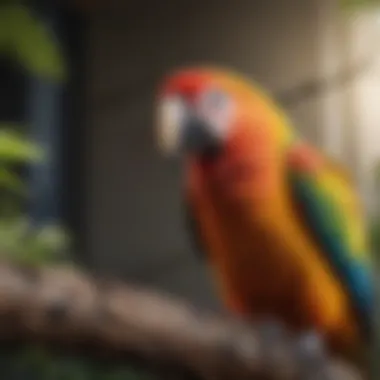 Colorful parrot perched on a branch, showcasing its vibrant feathers.