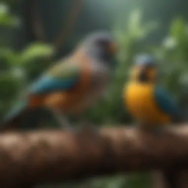 Diverse Bird Species A variety of bird species displayed in a vibrant aviary, highlighting the diversity of pet birds available.
