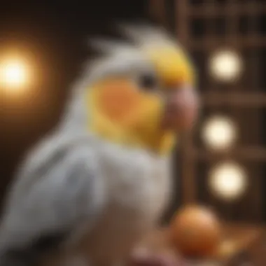 Cockatiel enjoying enrichment toys in a well-designed cage