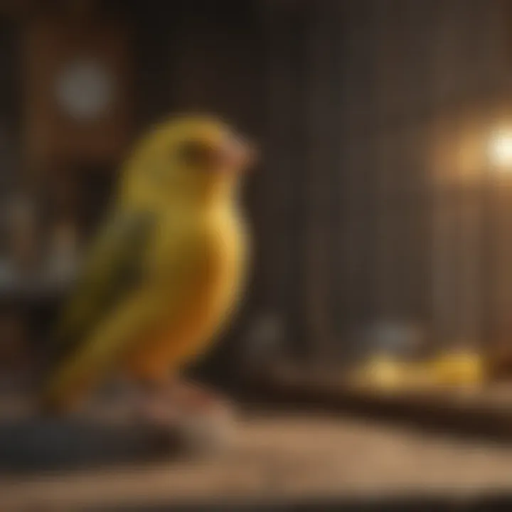 A canary singing in a cozy cage