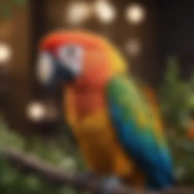 A vibrant parrot perched on a branch showcasing its colorful feathers.