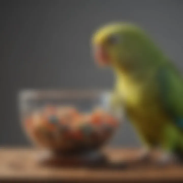 Nutritional food for parakeets in a bowl