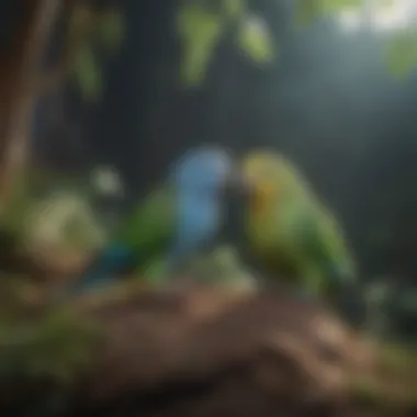 Parakeet interacting with its environment