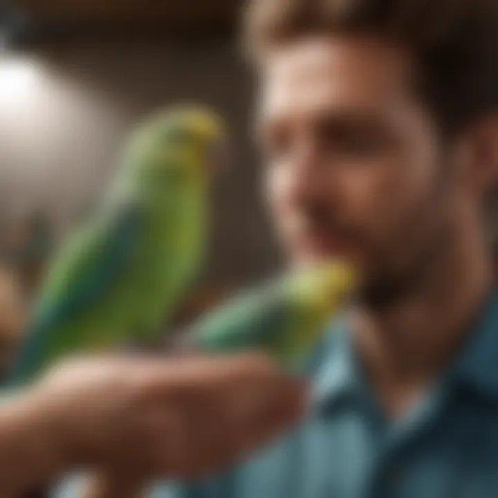 Veterinarian examining a parakeet