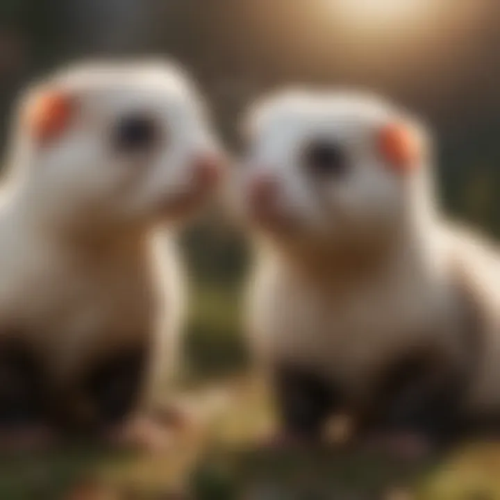 Two ferrets playing together, showcasing social interaction