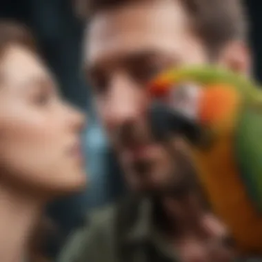 Owner Bonding with Parrot A parrot interacting with its owner, highlighting the bond between them