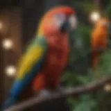 A vibrant parrot perched on a branch showcasing its colorful feathers