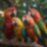 Colorful parrots perched on a branch