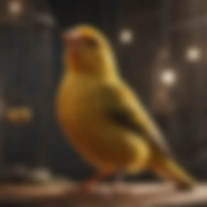 A serene canary singing in a cage