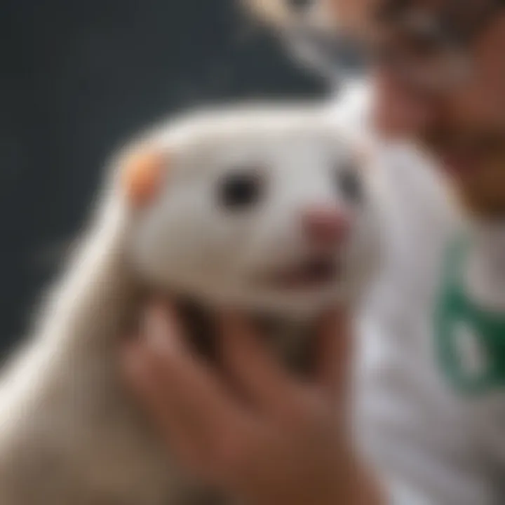 A healthy ferret being examined by a veterinarian.