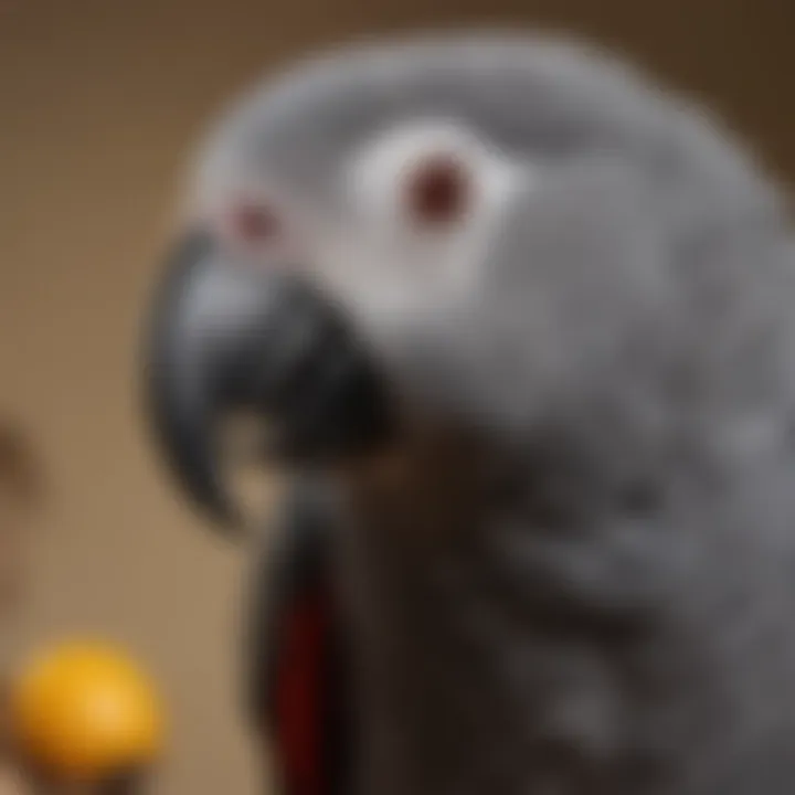 A close-up of an African Grey parrot vocalizing, demonstrating its remarkable communication skills.