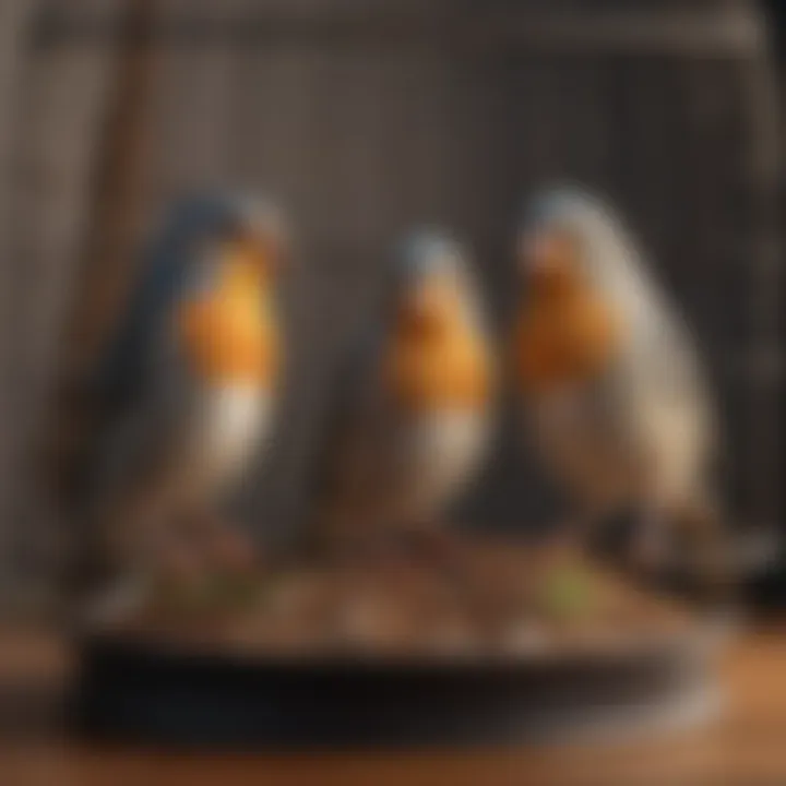 Different species of birds comfortably perched inside a spacious cage