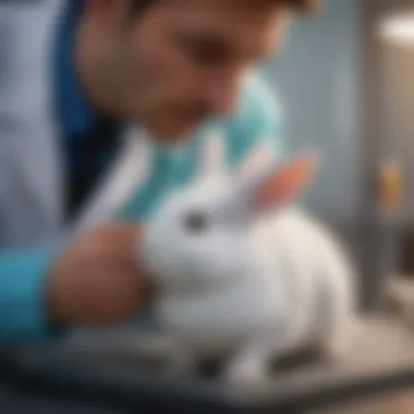 Veterinarian examining a rabbit during a check-up