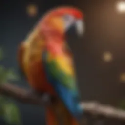 A vibrant parrot perched on a branch, showcasing its colorful plumage.