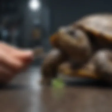 A veterinarian examining a small turtle, emphasizing health check-ups.