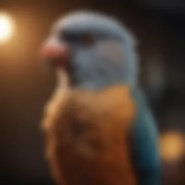 Pet bird perched calmly after flight feather clipping