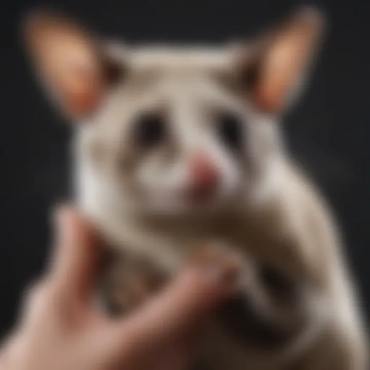 A close-up of a sugar glider being gently handled, illustrating the bond between pets and owners.