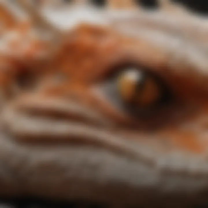 Close-up of bearded dragon shedding skin with scales visibly separating.