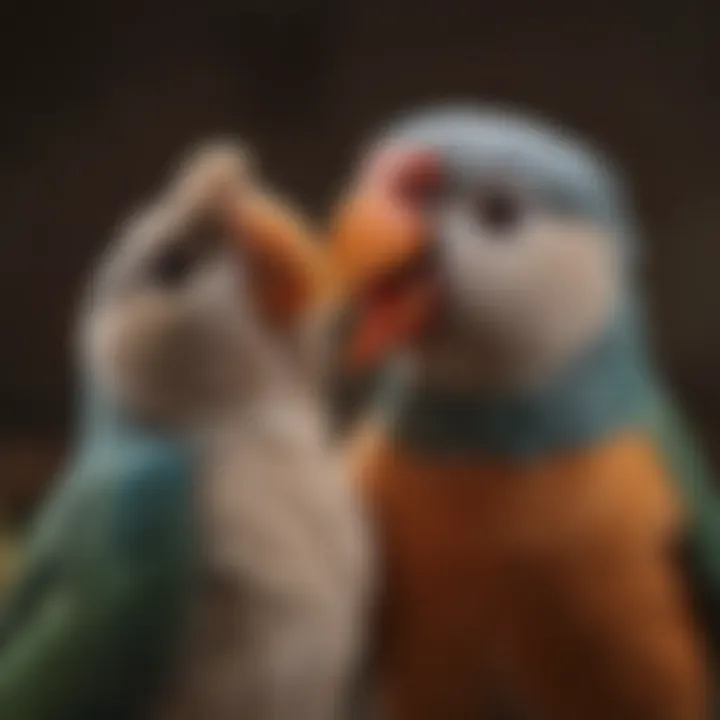 Bird being gently held for beak trimming