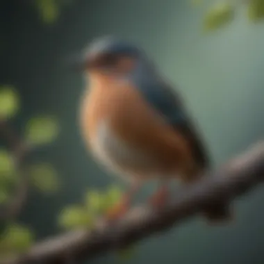 A close-up view of a bird perched on a branch, highlighting its unique physical features.