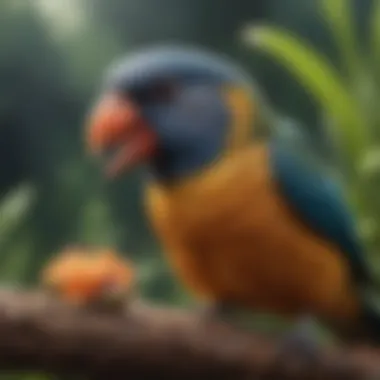 A pet bird engaging in playful behavior