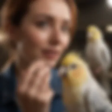 A joyful interaction between a cockatiel and its owner, showcasing strong companionship.