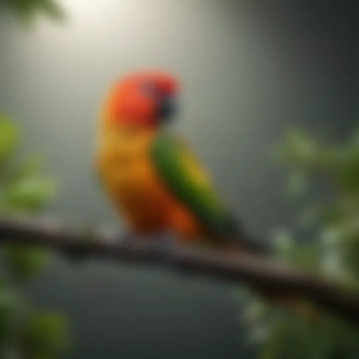 Colorful conure perched on a branch